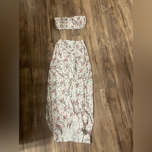 Sexy Off Shoulder Floral Printed Side Slit Two-Piece Maxi Dress Sz medium - Picture 4 of 8